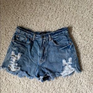 Ripped denim shorts